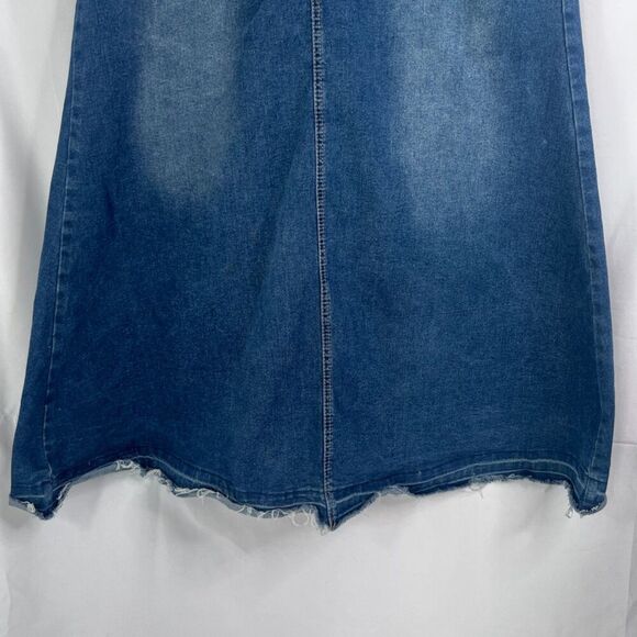 Fashion Denim Homme Maxi Jean Skirt Embroidered Waistband Aline Size Large - Picture 5 of 11